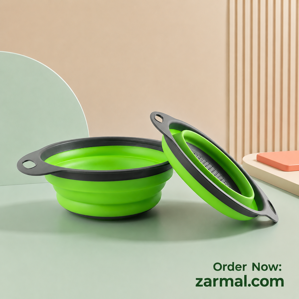 Foldable/ Collapsible Silicone  Strainer with Handle for Fruits, Vegetables & Pasta