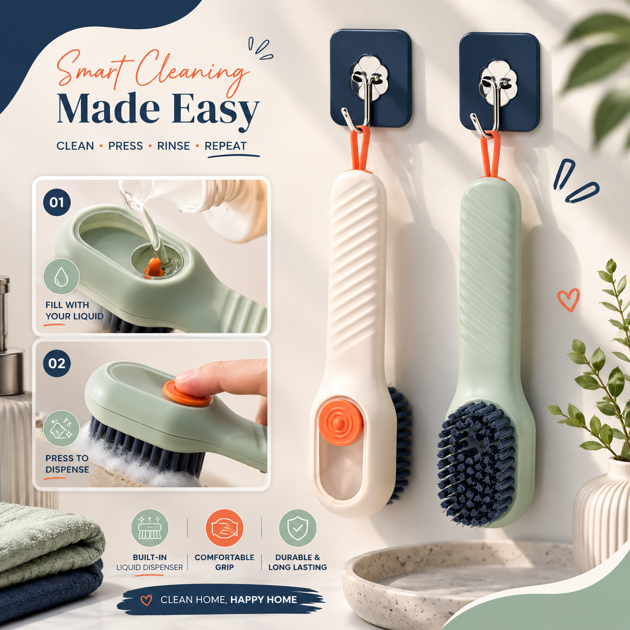 Multi-Surface Soap Dispensing Cleaning Brush – Shoe, Laundry & Glass Scrubber