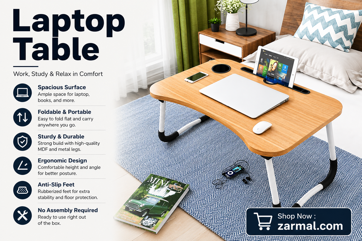 Multipurpose Foldable Laptop Table – Your Portable Workstation