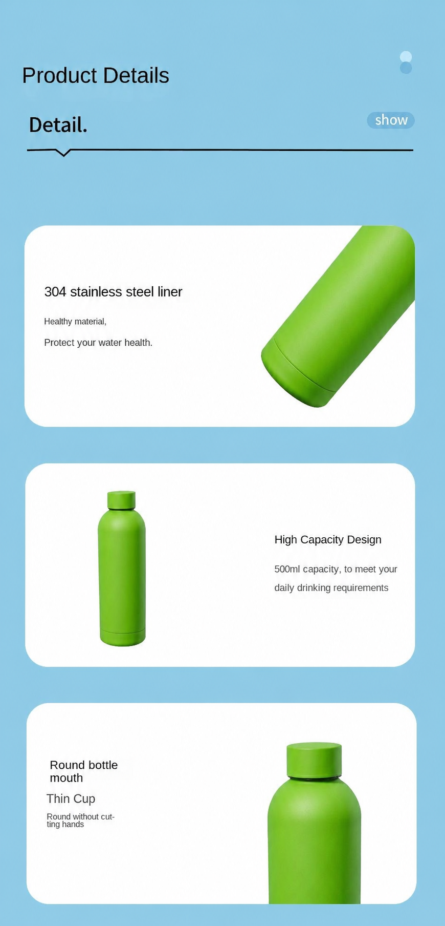 Premium Insulated Water Bottle 500ml | 304 Stainless Steel | 6-Hour Hot & Cold Retention | Matte Finish