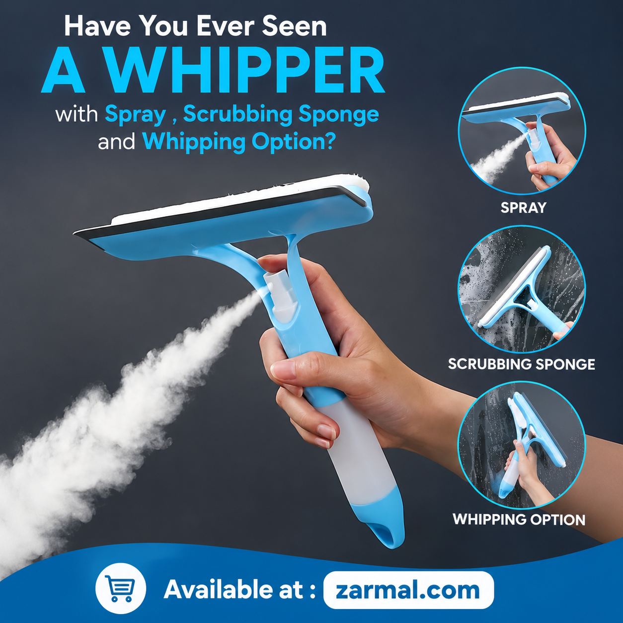 3-in-1 Spray Window Cleaner – Streak-Free Squeegee & Scrubber