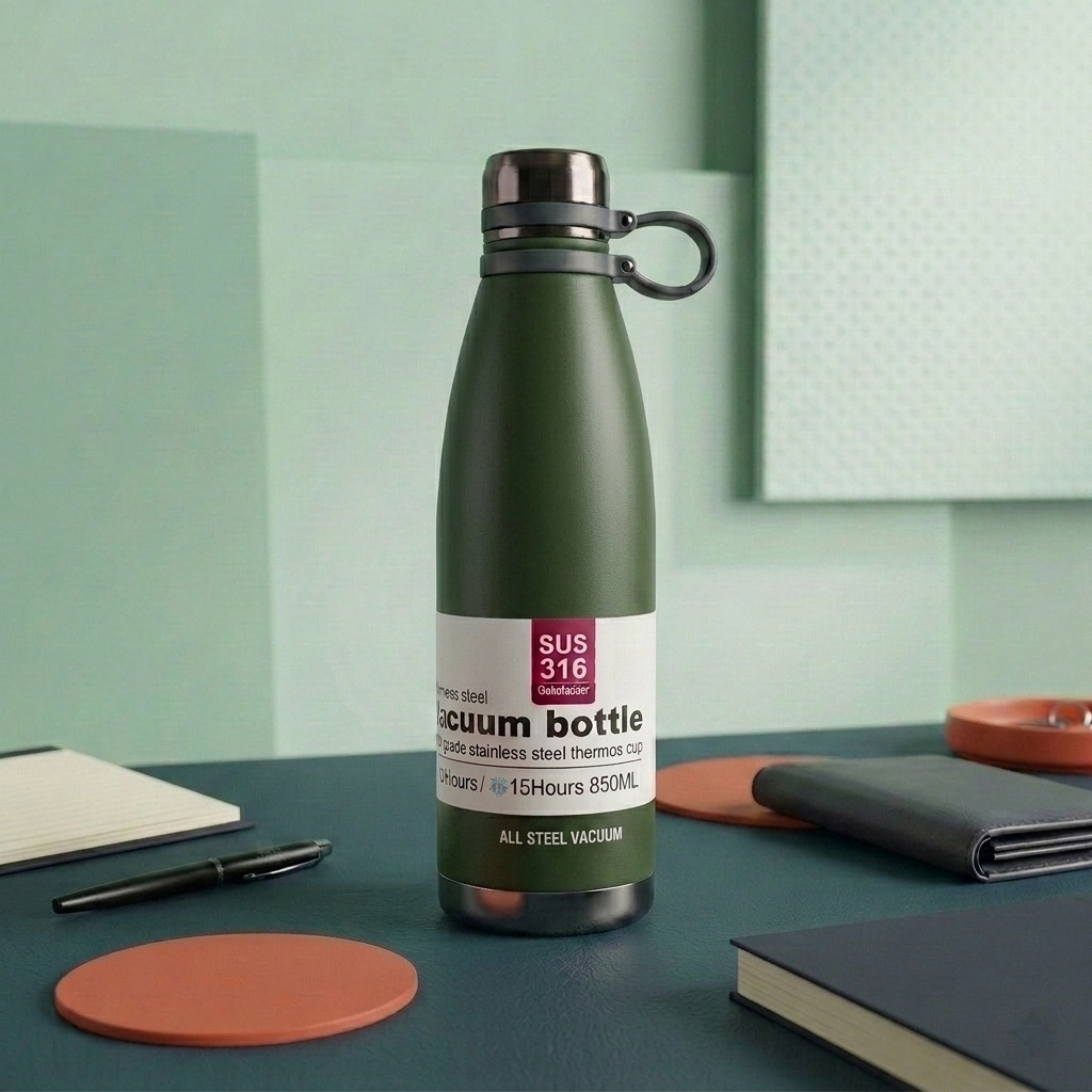 SUS 316 Vacuum Bottle — 850ML | Stays Hot & Cold 15 Hours Army Green Colour