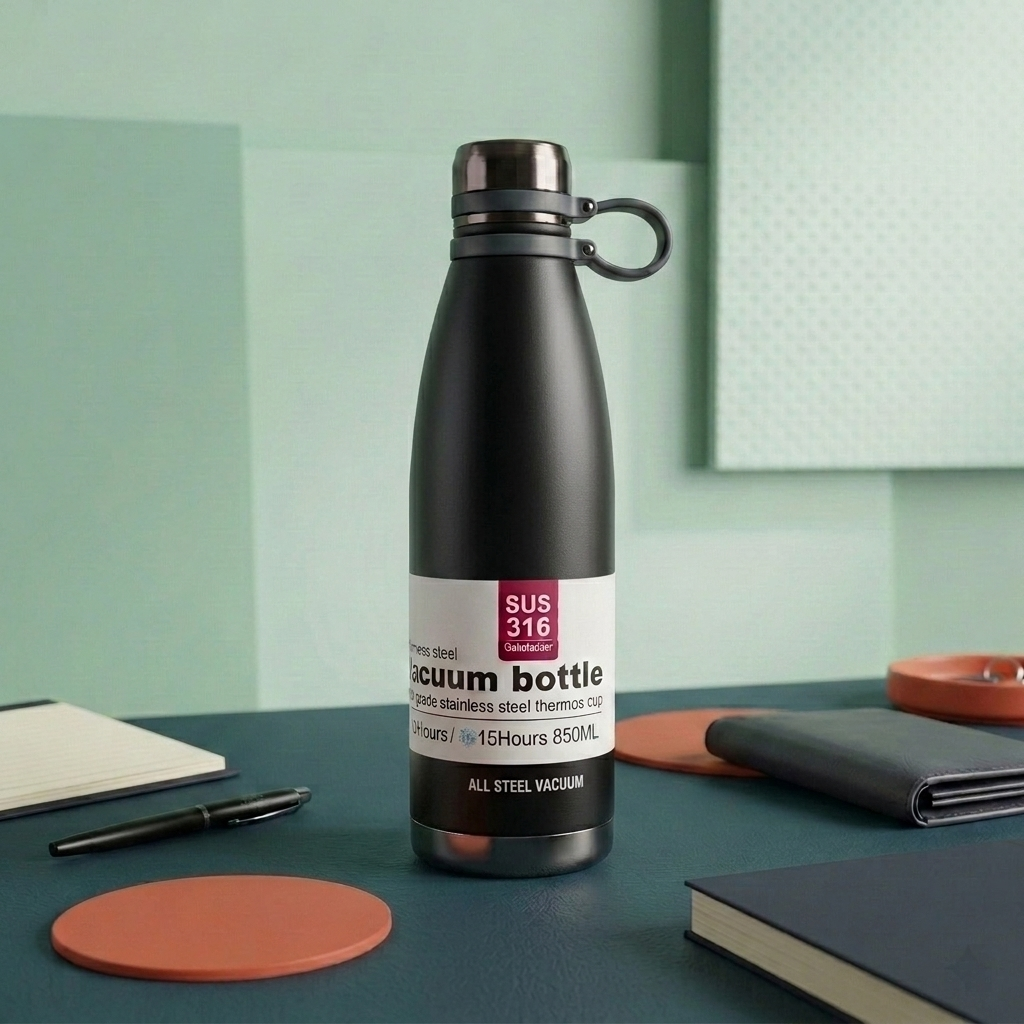 SUS 316 Vacuum Bottle — 850ML | Stays Hot & Cold 15 Hours Black Colour