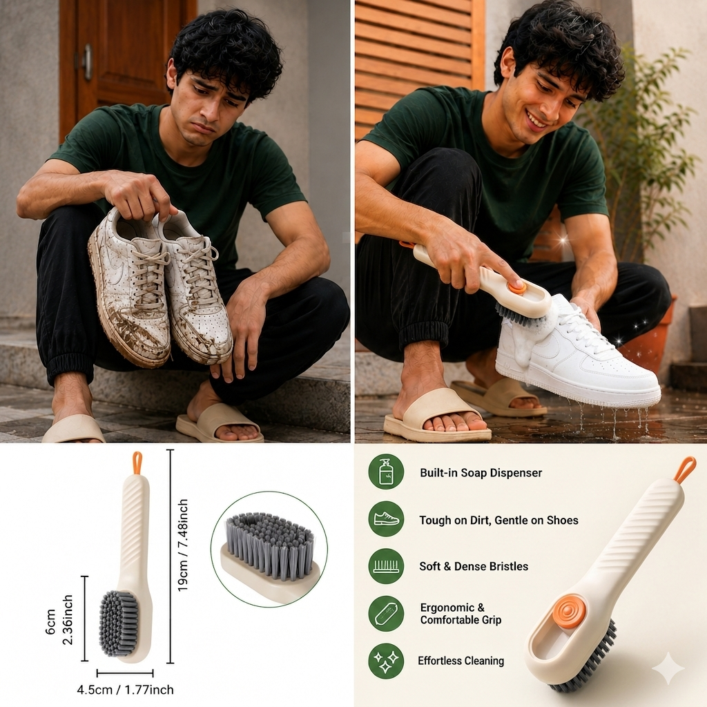Multi-Surface Soap Dispensing Cleaning Brush – Shoe, Laundry & Glass Scrubber