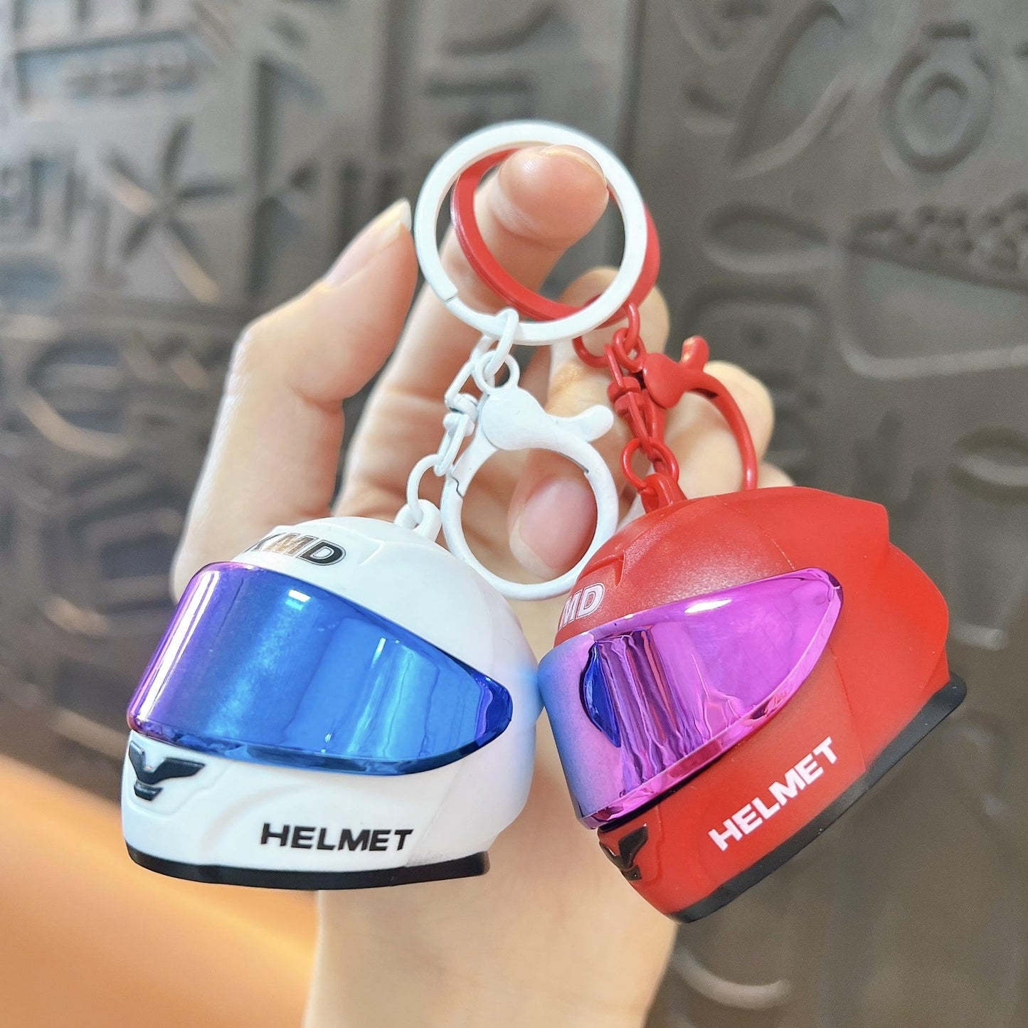 Helmet Keychain with LED Light – Flip Visor