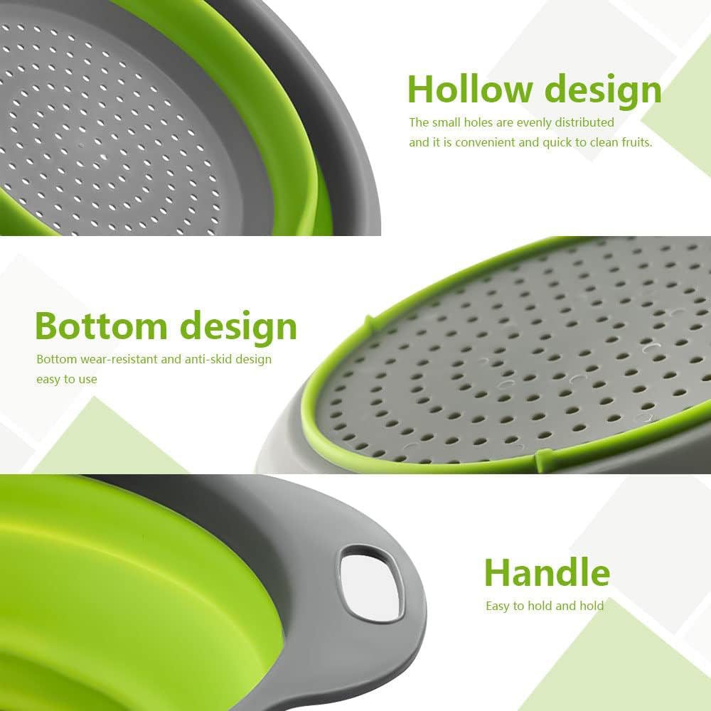 Foldable/ Collapsible Silicone  Strainer with Handle for Fruits, Vegetables & Pasta