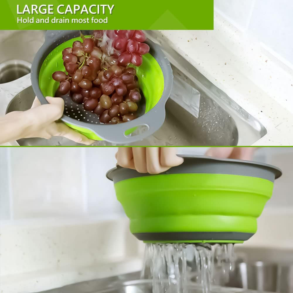 Foldable/ Collapsible Silicone  Strainer with Handle for Fruits, Vegetables & Pasta