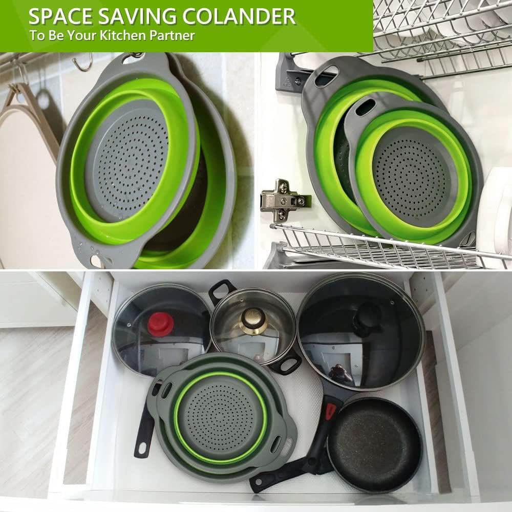 Foldable/ Collapsible Silicone  Strainer with Handle for Fruits, Vegetables & Pasta