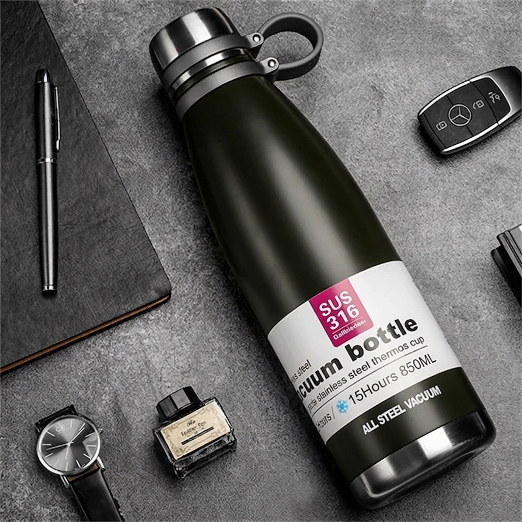 SUS 316 Vacuum Bottle — 850ML | Stays Hot & Cold 15 Hours Black Colour