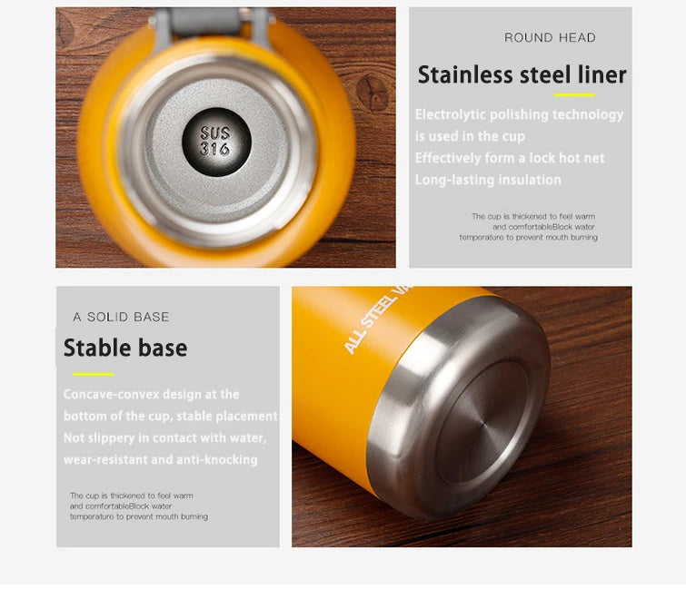 SUS 316 Stainless Steel Vacuum Insulated Water Bottle – 850ML | 15 Hours Cold & Hot | All Steel Thermos