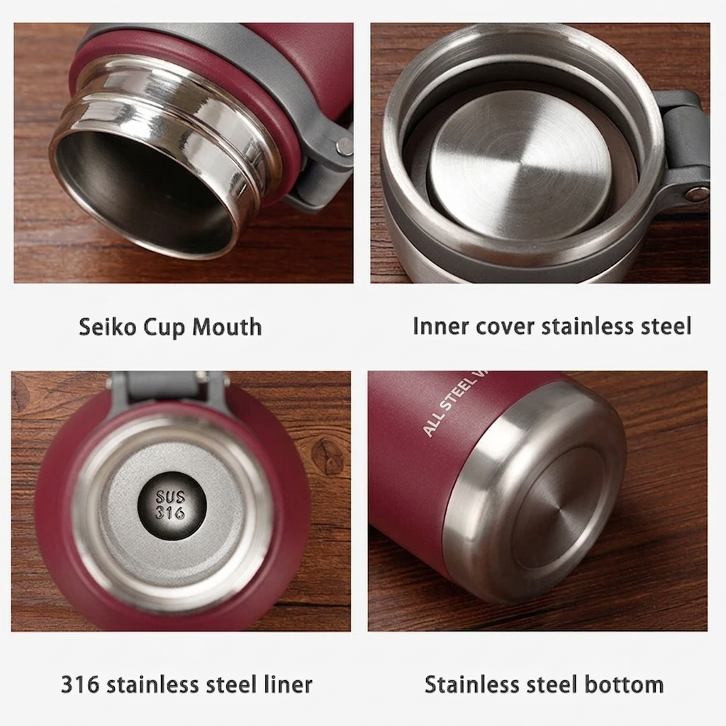 SUS 316 Vacuum Bottle — 850ML | Stays Hot & Cold 15 Hours | Matte Burgundy