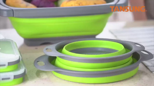 Foldable/ Collapsible Silicone  Strainer with Handle for Fruits, Vegetables & Pasta